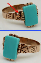 Load image into Gallery viewer, Antique c1890 Victorian RARE Robin's Egg Blue Hand Engraved 10k Solid Rose Gold Ladies Cocktail Ring