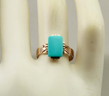Load image into Gallery viewer, Antique c1890 Victorian RARE Robin's Egg Blue Hand Engraved 10k Solid Rose Gold Ladies Cocktail Ring