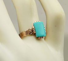 Load image into Gallery viewer, Antique c1890 Victorian RARE Robin's Egg Blue Hand Engraved 10k Solid Rose Gold Ladies Cocktail Ring