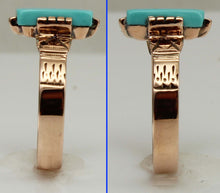Load image into Gallery viewer, Antique c1890 Victorian RARE Robin's Egg Blue Hand Engraved 10k Solid Rose Gold Ladies Cocktail Ring