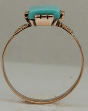 Load image into Gallery viewer, Antique c1890 Victorian RARE Robin's Egg Blue Hand Engraved 10k Solid Rose Gold Ladies Cocktail Ring