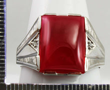 Load image into Gallery viewer, Antique 1920&#39;s Art Deco LARGE 12ct Ruby &amp; 2 Diamond Hand Engraved 10k Solid White Gold Men&#39;s Ring