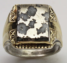 Load image into Gallery viewer, Antique 1920s Art Deco RARE Natural Silver Ore in Quartz Solid Sterling Silver &amp; 10k Gold Men's Ring
