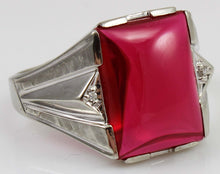 Load image into Gallery viewer, Antique 1920&#39;s Art Deco LARGE 12ct Ruby &amp; 2 Diamond Hand Engraved 10k Solid White Gold Men&#39;s Ring