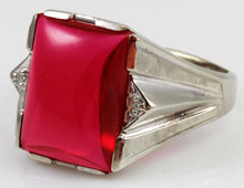 Load image into Gallery viewer, Antique 1920&#39;s Art Deco LARGE 12ct Ruby &amp; 2 Diamond Hand Engraved 10k Solid White Gold Men&#39;s Ring