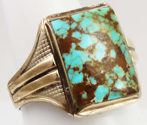 Antique 1920's Art Deco Ostby & Barton Natural RARE #8 Mine Turquoise Silver & 10k Gold Men's Ring