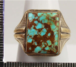 Antique 1920's Art Deco Ostby & Barton Natural RARE #8 Mine Turquoise Silver & 10k Gold Men's Ring