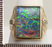 Load image into Gallery viewer, Antique 1920's Art Deco LARGE RAINBOW Opal &amp; Two Diamond 10k Solid Yellow Gold Men's Ring
