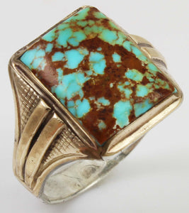 Antique 1920's Art Deco Ostby & Barton Natural RARE #8 Mine Turquoise Silver & 10k Gold Men's Ring