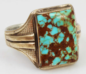 Antique 1920's Art Deco Ostby & Barton Natural RARE #8 Mine Turquoise Silver & 10k Gold Men's Ring