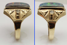 Load image into Gallery viewer, Antique 1920's Art Deco LARGE RAINBOW Opal &amp; Two Diamond 10k Solid Yellow Gold Men's Ring