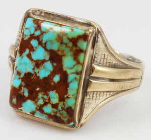 Antique 1920's Art Deco Ostby & Barton Natural RARE #8 Mine Turquoise Silver & 10k Gold Men's Ring