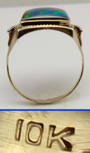 Load image into Gallery viewer, Antique 1920's Art Deco LARGE RAINBOW Opal &amp; Two Diamond 10k Solid Yellow Gold Men's Ring