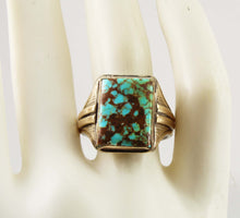 Load image into Gallery viewer, Antique 1920&#39;s Art Deco Ostby &amp; Barton Natural RARE #8 Mine Turquoise Silver &amp; 10k Gold Men&#39;s Ring