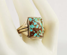 Load image into Gallery viewer, Antique 1920&#39;s Art Deco Ostby &amp; Barton Natural RARE #8 Mine Turquoise Silver &amp; 10k Gold Men&#39;s Ring