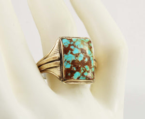 Antique 1920's Art Deco Ostby & Barton Natural RARE #8 Mine Turquoise Silver & 10k Gold Men's Ring