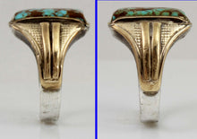 Load image into Gallery viewer, Antique 1920&#39;s Art Deco Ostby &amp; Barton Natural RARE #8 Mine Turquoise Silver &amp; 10k Gold Men&#39;s Ring