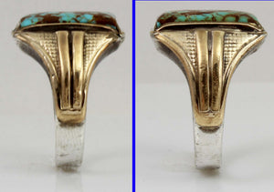 Antique 1920's Art Deco Ostby & Barton Natural RARE #8 Mine Turquoise Silver & 10k Gold Men's Ring