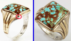 Antique 1920's Art Deco Ostby & Barton Natural RARE #8 Mine Turquoise Silver & 10k Gold Men's Ring