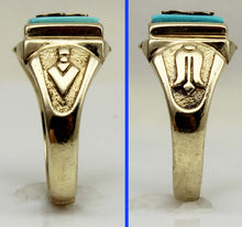 Load image into Gallery viewer, Vintage 1940's SIGNED DASON Davidson &amp; Sons of NY Masonic Natural Turquoise 10k Solid Gold Mens Ring