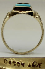 Load image into Gallery viewer, Vintage 1940's SIGNED DASON Davidson &amp; Sons of NY Masonic Natural Turquoise 10k Solid Gold Mens Ring