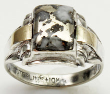 Load image into Gallery viewer, Antique 1920's Art Deco SIGNED Ostby &amp; Barton RARE Silver Ore in Quartz Silver &amp; 10k Gold Men's Ring