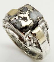 Load image into Gallery viewer, Antique 1920's Art Deco SIGNED Ostby &amp; Barton RARE Silver Ore in Quartz Silver &amp; 10k Gold Men's Ring