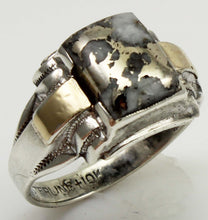 Load image into Gallery viewer, Antique 1920's Art Deco SIGNED Ostby &amp; Barton RARE Silver Ore in Quartz Silver &amp; 10k Gold Men's Ring
