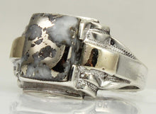 Load image into Gallery viewer, Antique 1920's Art Deco SIGNED Ostby &amp; Barton RARE Silver Ore in Quartz Silver &amp; 10k Gold Men's Ring