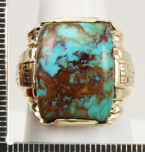 Antique 1920's Art Deco RARE COLLAPSED RED/ORANGE Matrix Kingman Turquoise 10k Solid Gold Men's Ring