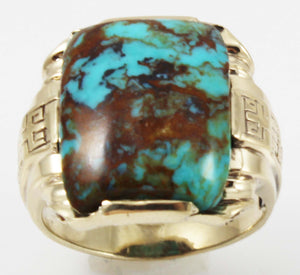 Antique 1920's Art Deco RARE COLLAPSED RED/ORANGE Matrix Kingman Turquoise 10k Solid Gold Men's Ring