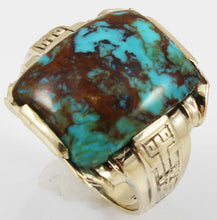 Load image into Gallery viewer, Antique 1920&#39;s Art Deco RARE COLLAPSED RED/ORANGE Matrix Kingman Turquoise 10k Solid Gold Men&#39;s Ring