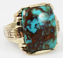 Load image into Gallery viewer, Antique 1920&#39;s Art Deco RARE COLLAPSED RED/ORANGE Matrix Kingman Turquoise 10k Solid Gold Men&#39;s Ring