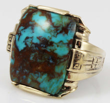 Load image into Gallery viewer, Antique 1920&#39;s Art Deco RARE COLLAPSED RED/ORANGE Matrix Kingman Turquoise 10k Solid Gold Men&#39;s Ring