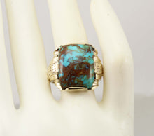 Load image into Gallery viewer, Antique 1920&#39;s Art Deco RARE COLLAPSED RED/ORANGE Matrix Kingman Turquoise 10k Solid Gold Men&#39;s Ring