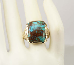 Antique 1920's Art Deco RARE COLLAPSED RED/ORANGE Matrix Kingman Turquoise 10k Solid Gold Men's Ring