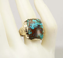 Load image into Gallery viewer, Antique 1920&#39;s Art Deco RARE COLLAPSED RED/ORANGE Matrix Kingman Turquoise 10k Solid Gold Men&#39;s Ring