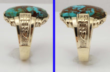 Load image into Gallery viewer, Antique 1920&#39;s Art Deco RARE COLLAPSED RED/ORANGE Matrix Kingman Turquoise 10k Solid Gold Men&#39;s Ring