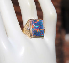 Load image into Gallery viewer, Antique 1920's Art Deco LARGE RAINBOW Opal &amp; Two Diamond 10k Solid Yellow Gold Men's Ring