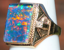 Load image into Gallery viewer, Antique 1920's Art Deco LARGE RAINBOW Opal &amp; Two Diamond 10k Solid Yellow Gold Men's Ring