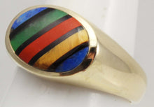 Load image into Gallery viewer, Vintage 1940&#39;s SIGNED DASON of NY RARE Natural Mulr-Gemstone Intarsia Inlay 10k Solid Gold Mens Ring