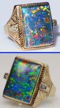 Load image into Gallery viewer, Antique 1920's Art Deco LARGE RAINBOW Opal &amp; Two Diamond 10k Solid Yellow Gold Men's Ring