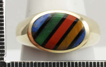 Load image into Gallery viewer, Vintage 1940&#39;s SIGNED DASON of NY RARE Natural Mulr-Gemstone Intarsia Inlay 10k Solid Gold Mens Ring