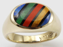 Load image into Gallery viewer, Vintage 1940&#39;s SIGNED DASON of NY RARE Natural Mulr-Gemstone Intarsia Inlay 10k Solid Gold Mens Ring