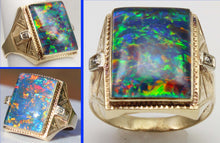 Load image into Gallery viewer, Antique 1920's Art Deco LARGE RAINBOW Opal &amp; Two Diamond 10k Solid Yellow Gold Men's Ring