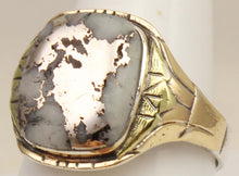 Load image into Gallery viewer, Antique 1920's Art Deco RARE Natural Silver Ore in Quartz Solid Sterling Silver &amp; 10k Gold Mens Ring