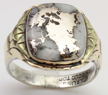 Load image into Gallery viewer, Antique 1920's Art Deco RARE Natural Silver Ore in Quartz Solid Sterling Silver &amp; 10k Gold Mens Ring