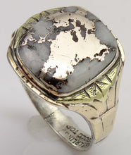 Load image into Gallery viewer, Antique 1920's Art Deco RARE Natural Silver Ore in Quartz Solid Sterling Silver &amp; 10k Gold Mens Ring