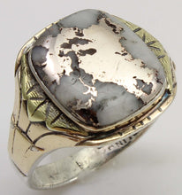 Load image into Gallery viewer, Antique 1920's Art Deco RARE Natural Silver Ore in Quartz Solid Sterling Silver &amp; 10k Gold Mens Ring