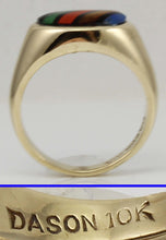 Load image into Gallery viewer, Vintage 1940&#39;s SIGNED DASON of NY RARE Natural Mulr-Gemstone Intarsia Inlay 10k Solid Gold Mens Ring